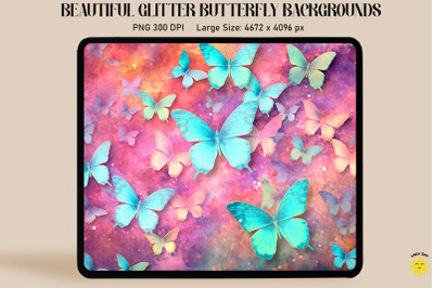 Rainbow Pastel Glitter Butterfly Pattern