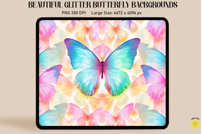 Rainbow Pastel Glitter Butterfly Pattern