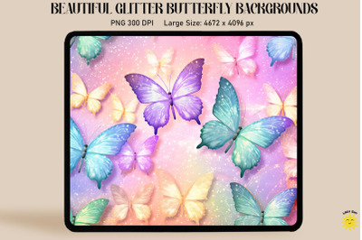 Rainbow Pastel Glitter Butterfly Pattern