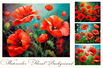 Red poppies flowers Impressionism modern painting