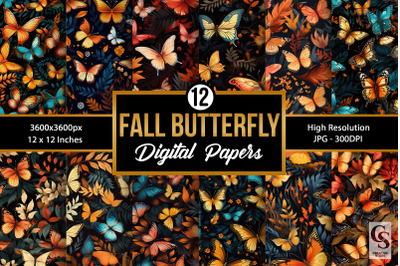 Fall Butterflies Digital Paper Seamless Patterns
