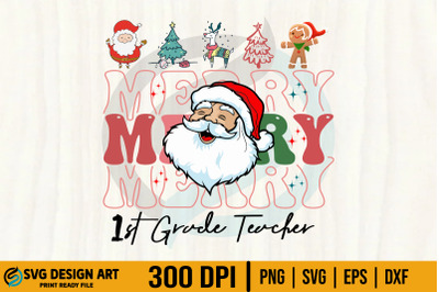 Christmas Merry Teacher SVG, 1st Grade