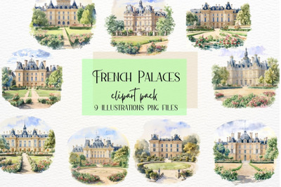 French Palace Watercolor Illustrations