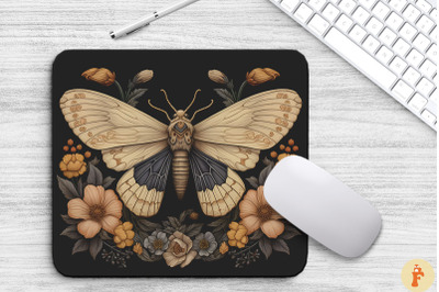 Vintage Moth And Flowers Mouse Pad