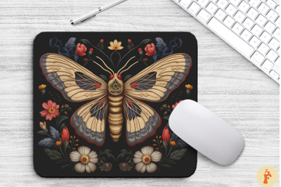 Vintage Moth And Flowers Mouse Pad