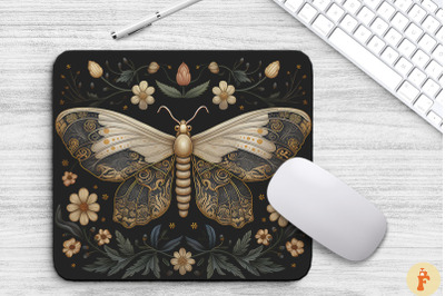 Vintage Moth And Flowers Mouse Pad