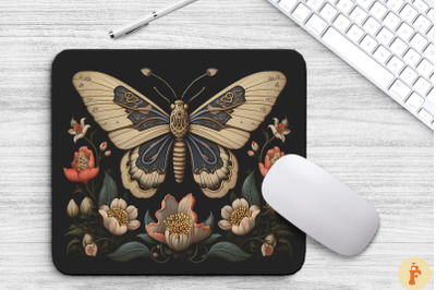 Vintage Moth And Flowers Mouse Pad