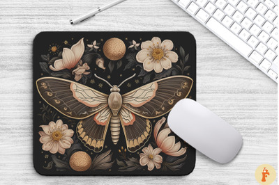 Vintage Moth And Flowers Mouse Pad