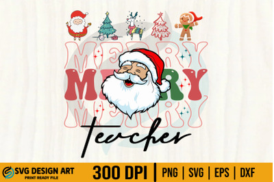 Merry Teacher Christmas, Retro Santa SVG