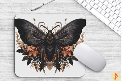 Gothic Furry Moth And Flowers Mouse Pad