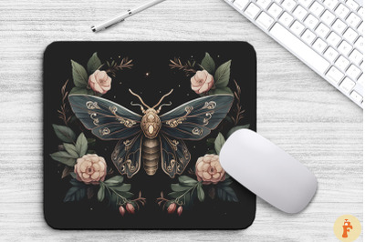 Gothic Furry Moth And Flowers Mouse Pad