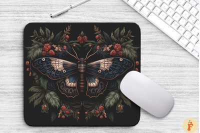 Gothic Furry Moth And Flowers Mouse Pad