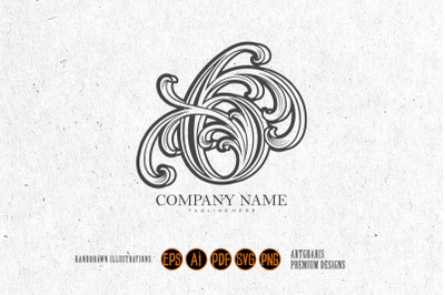 Classic beauty number 6 monogram logo monochrome