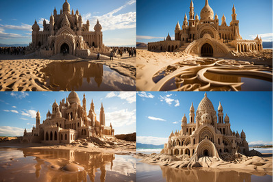 arafly designed sand castle on the beach with a blue sky