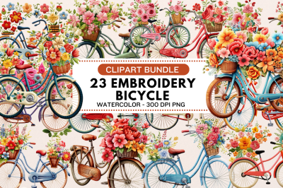 Embroidery Bicycle Clipart Bundle