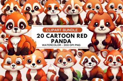 Cartoon Red Panda Clipart Bundle
