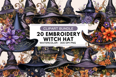 Embroidery Witch Hat Clipart Bundle
