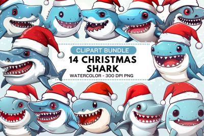 Christmas shark Clipart Bundle