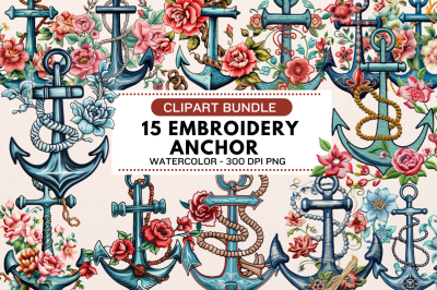 Embroidery Anchor Clipart Bundle