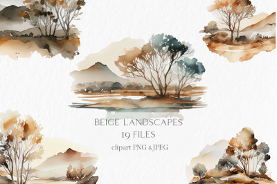 Neutral landscapes Watercolor Clipart PNG