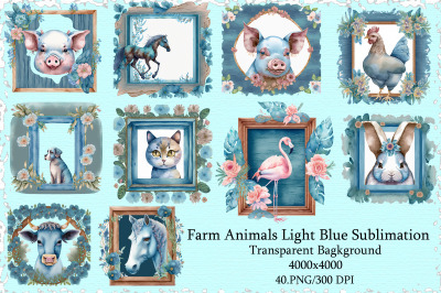 Farm Animals Light Blue Sublimation