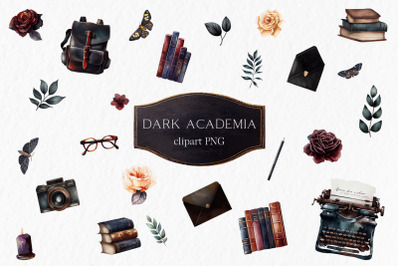 Dark academia Watercolor Clipart PNG