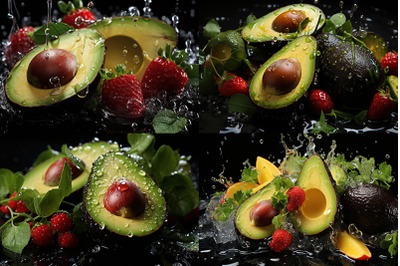 avocas with fruit and water