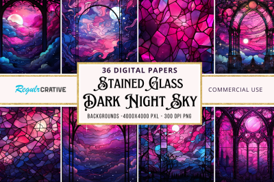 Stained Glass Dark Pink Night Sky bundle