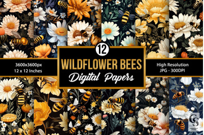 Wildflower Honeybees Pattern Digital Papers