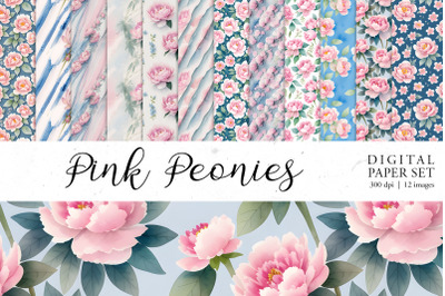 Pink Peonies Digital Paper set| Seamless pattern bundle