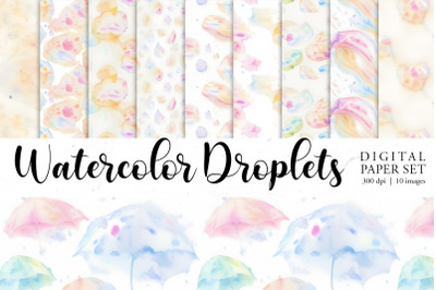Watercolor droplets Digital Paper set|Seamless pattern bundle