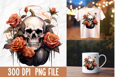 Grunge Gothic Retro Halloween Skull Rose