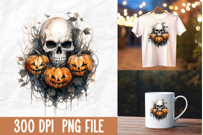 Grunge Gothic Scary Skeleton Pumpkin