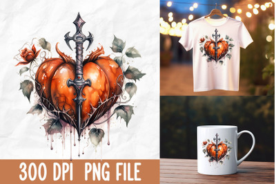 Grunge Gothic Pumpkin Dagger Rose