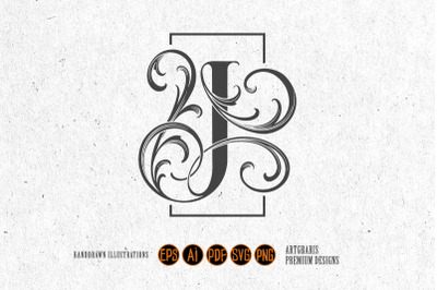 Charming vintage letter J monogram logo outline
