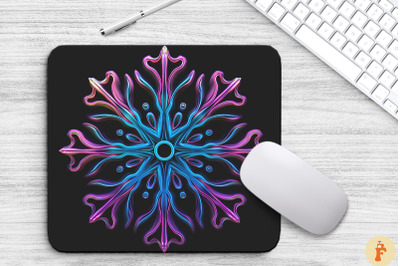 Neon Glowing Snowflake Mouse Pad Design