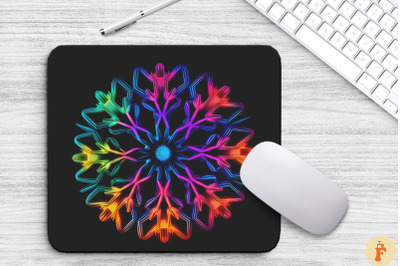 Neon Glowing Snowflake Mouse Pad Design