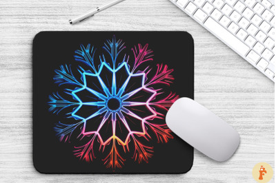 Neon Glowing Snowflake Mouse Pad Design