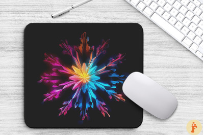 Neon Glowing Rainbow Snowflake Mouse Pad