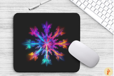 Neon Glowing Rainbow Snowflake Mouse Pad