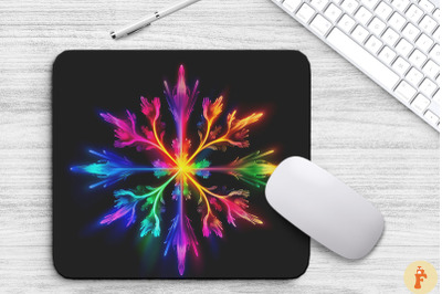 Neon Glowing Rainbow Snowflake Mouse Pad