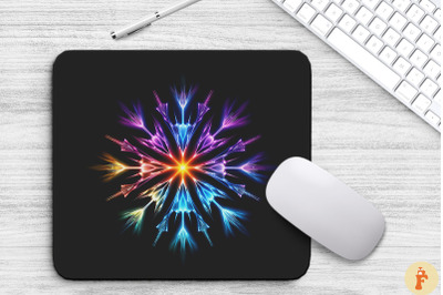 Neon Glowing Rainbow Snowflake Mouse Pad