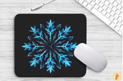 Neon Glowing Blue Snowflake Mouse Pad