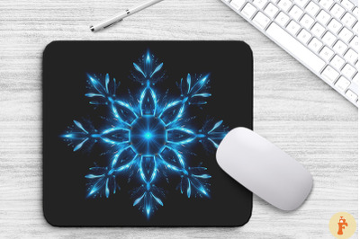 Neon Glowing Blue Snowflake Mouse Pad