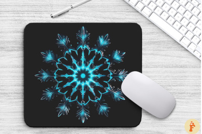 Neon Glowing Cyan Snowflake Mouse Pad