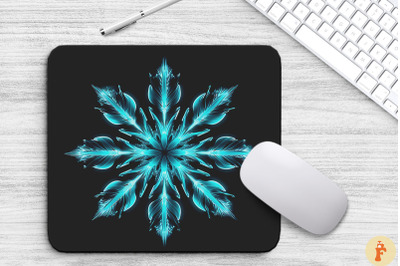 Neon Glowing Cyan Snowflake Mouse Pad