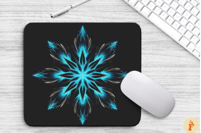 Neon Glowing Cyan Snowflake Mouse Pad