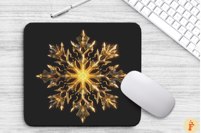 Neon Glowing Gold Snowflake Mouse Pad