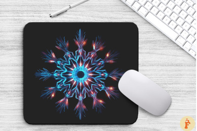 Neon Glowing Snowflake Mouse Pad