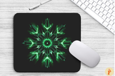 Neon Glowing Green Snowflake Mouse Pad